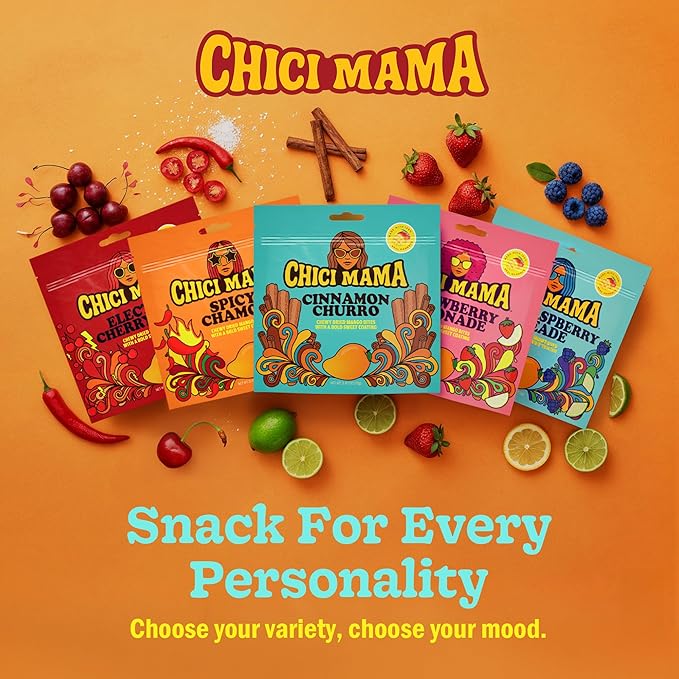 Chici Mama Chewy Mango Bites Starter Pack – Electric Cherry Cola, Strawberry Lemonade & Blue Raspberry Limeade | Made with Real Mango | Chewy, Juicy Candy-Alternative Treat | No Artificial Colors, Flavors, or Sweeteners | Gluten-Free, Naturally Vegan &...