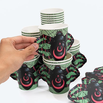 Cheerland Spider Web Cups Halloween Disposable Cups Halloween Cup Party Supplies Trick or Treat Decor Kids Spooky Paper Cup Spiders Birthday Decorations Pack of 36