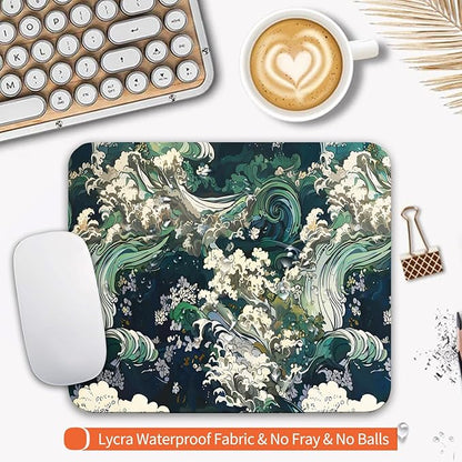 Square Mouse Pad Japanese Art,Personalized Premium-Textured Custom Mouse Mat Design,Washable Mousepad Lycra Cloth,Non-Slip Rubber Base Computer Mouse Pads for Wireless Mouse