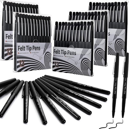 60 Pcs Black Felt Tip Pens 0.7mm Medium Point Pens Bulk, Felt Tip Markers for Journaling, Writing, Note Taking, Planner, Ideal for Office School Art Supplies Gift