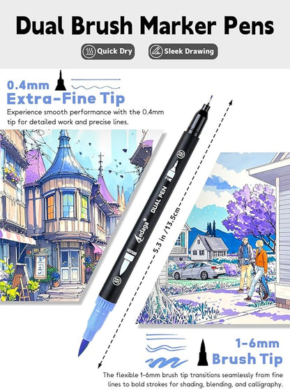 100 Colors Numbered Dual Tip Brush Pens with Free App, Fine and Brush Tips Pens for Adults and Kids, Coloring Markers for Coloring Book Bullet Journaling Note Taking Planner Hand Lettering