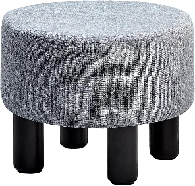 Cpintltr Linen Ottoman Round Footrest Stool Upholstered Step Stool Ottomans Sofa Stool 4 Wood Legs with Anti-Slip Pads Modern Accent Home Decor Suitable for Living Room Bedroom Entryway Dark Grey