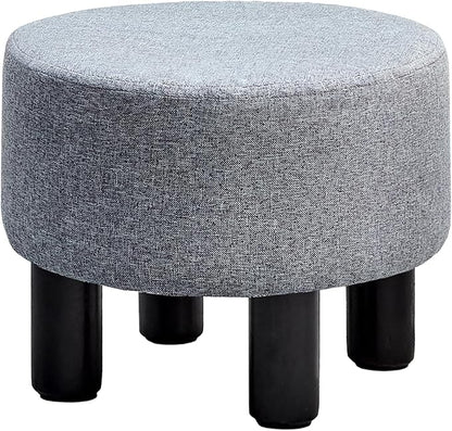 Cpintltr Linen Ottoman Round Footrest Stool Upholstered Step Stool Ottomans Sofa Stool 4 Wood Legs with Anti-Slip Pads Modern Accent Home Decor Suitable for Living Room Bedroom Entryway Dark Grey