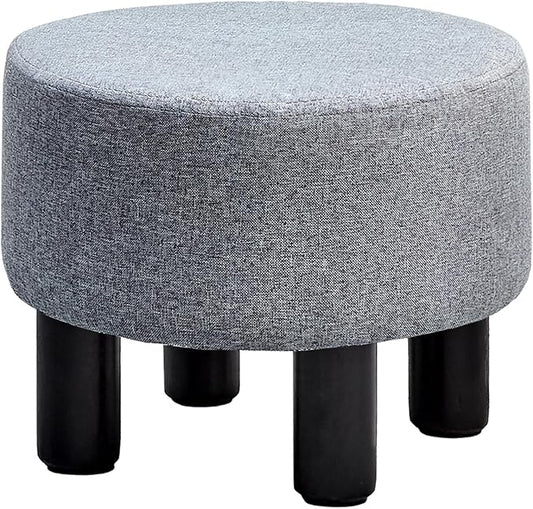 Cpintltr Linen Ottoman Round Footrest Stool Upholstered Step Stool Ottomans Sofa Stool 4 Wood Legs with Anti-Slip Pads Modern Accent Home Decor Suitable for Living Room Bedroom Entryway Dark Grey