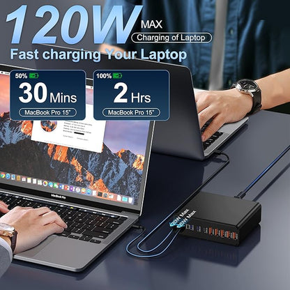800W USB C Charger Block,10-Port Charging Station GaN Fast Charging Type C & USB A Wall Charger Adapter for MacBook Pro/Air,iPhone,iPad,Dell XPS,Samsung Galaxy (Bright Black)
