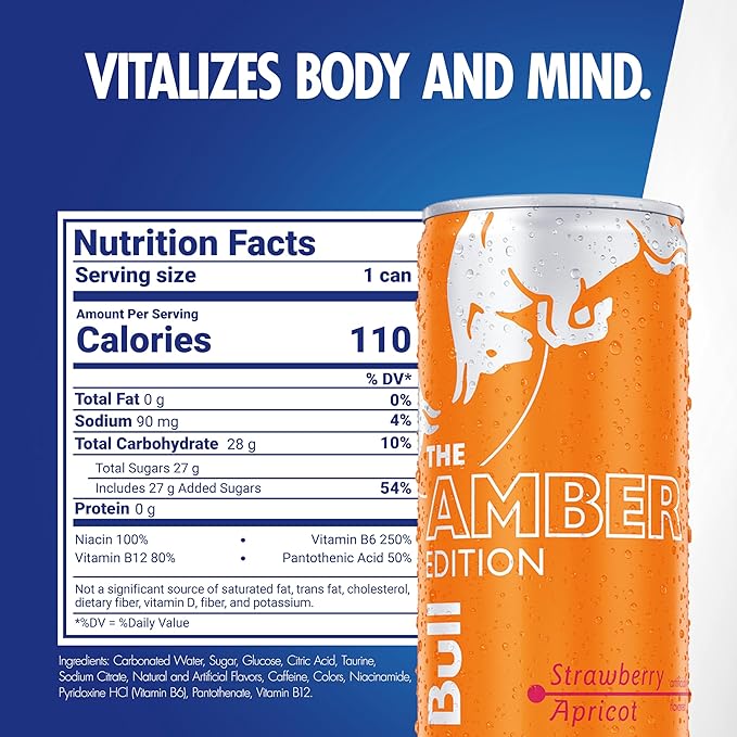 Red Bull Amber Edition Strawberry Apricot Energy Drink, 8.4 Fl Oz, 24 Cans