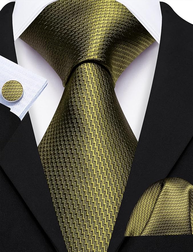 Barry.Wang Tie Sets for Men Silk Solid Necktie Stain Ties Handkerchief Pocket Square Cufflinks Wedding Business Dyed