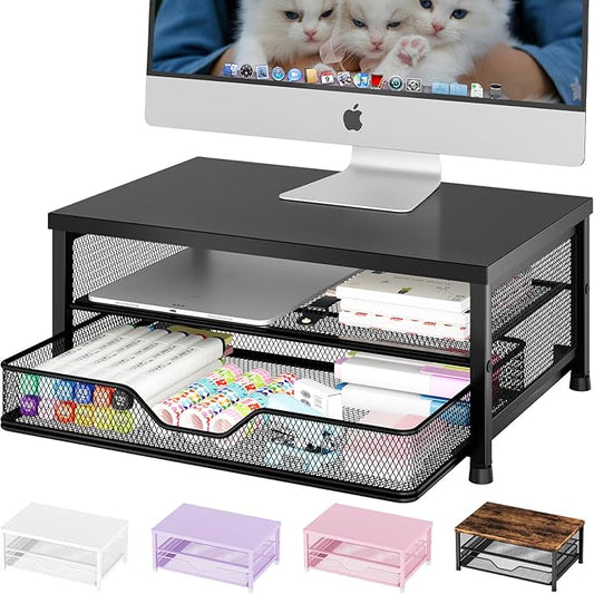 OPNICE Computer Monitor Stand Riser, Desk Organizers and Accessories with Drawer, Laptop Stand, Office Desk Accessories & Workspace Desktop Organizers Storage for Office Supplies(Black)