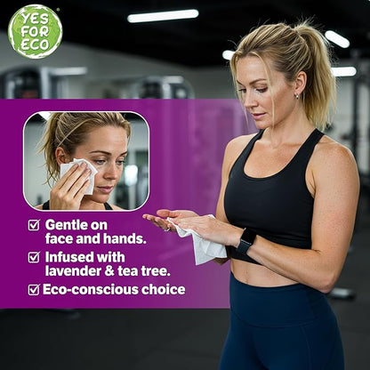 [Bulk 1400-Count] Plant Based Eco-Conscious Fitness Wipe, 2 Rolls x 700 Count Infused with Lavender & Tea Tree Oil, Perfect for Yoga/Pilates Studios & Gyms, All-Purpose Gym Wipes - Bulk Buy