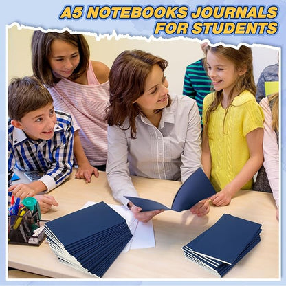 Mimorou 100 Pcs Kraft Notebook Journals 5.5 Inch x 8.3 Inch A5 Softcover Notebooks Bulk for Writing Sketch Office Notepad with 60 Pages 30 Sheets (Multicolor,Lined)(Navy Blue,Lined)