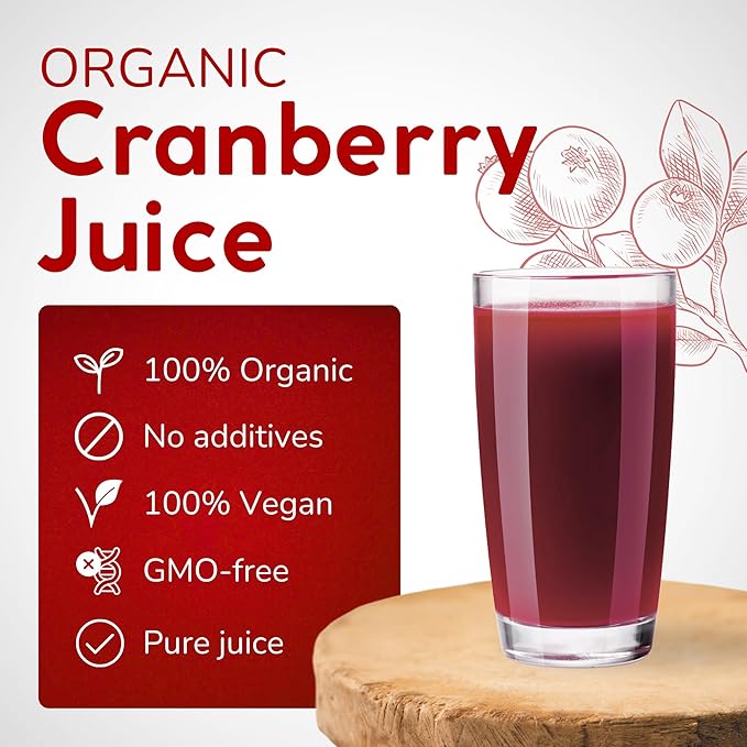Organic Cranberry Juice Box 101.4 Fl Oz | Pure Fruit Juice, Not From Concentrate | Organic, Vegan, Non-GMO | No Added Sugar, Easy-Pour Tap Packaging