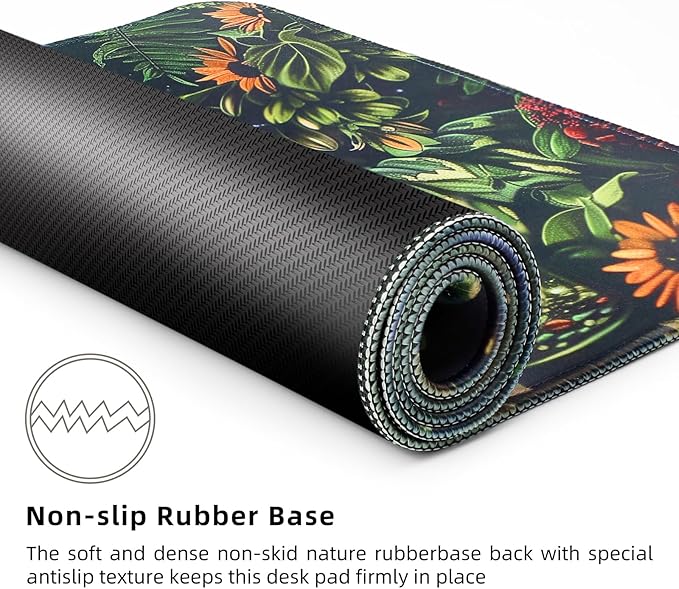 Gaming Mouse Pad for Computer,Large Mouse Pads for Desk Keyboard,Skull Desk Mat Laptop,Dark Green Plant Pattern Art XXL Waterproof Keyboard Pad,Extended Big Non-Slip Rubber Mousepad