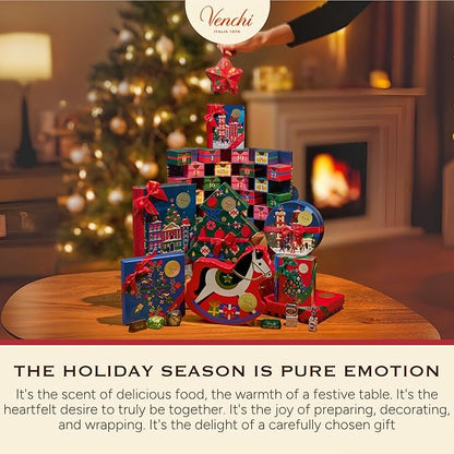 Venchi - Christmas Gift Box with Assorted Chocolates, Gianduiotto, Chocoviar 75% Extra Dark, Cremino, Limited Edition, Gluten-Free, No Colourings or Preservatives, Gift Idea