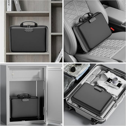 DocSafe Fireproof File Organizer with Lock, Hard-Shell Case Fireproof Document Box with 13 Pocket Accordion File Folder, Portable Home Office Travel Safe Storage for Important Documents Laptop Black