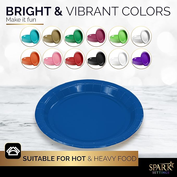 Disposable Paper Plates Royal Blue, 6 3/4 Inches Paper Dessert Plates, Strong and Sturdy Disposable Plates for Party, Dinner, Holiday, Picnic, or Travel Party Plates, Pack of 50