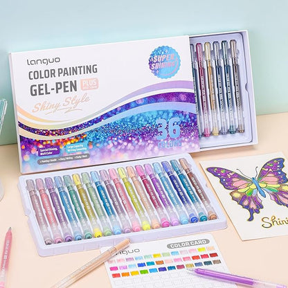 Glitter Gel Pens, 36 Pack Colored Pens for Black Paper & White Paper, 1.0mm Point Pens, Large Capacity Ink Pens for Coloring, Writing, Drawing, Journaling, Note Taking, School, Office, Home