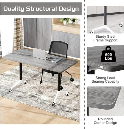 Conference Table,Folding Conference Table with Silent Wheels,Rectangular Business Conference Room Table,for Reception Offices Classrooms Meeting Training Room (4, Grey, 70.8in)