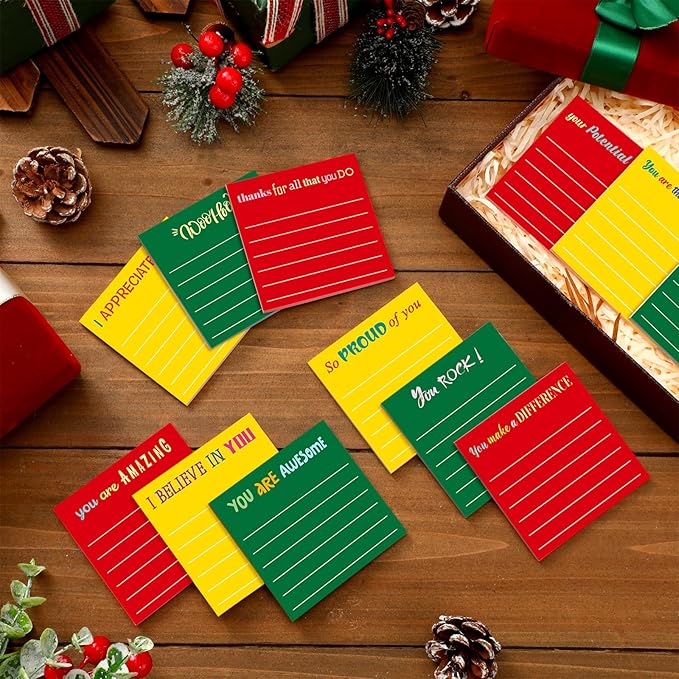 Yinder 24 Pcs Inspirational Sticky Notes Christmas Stocking Stuffers Motivational Sticky Notes Pad Employee Appreciation Gift Bulk for Teacher Nurse Coworker Office 3 x 3'' (Appreciation,Xmas Color)