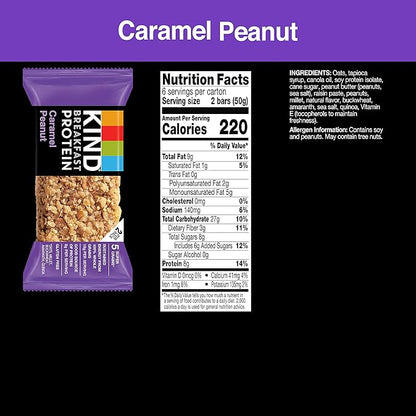 KIND Breakfast Protein Bars, Caramel Peanut, Healthy Snacks, Gluten Free, 8g Protein, 30 Count