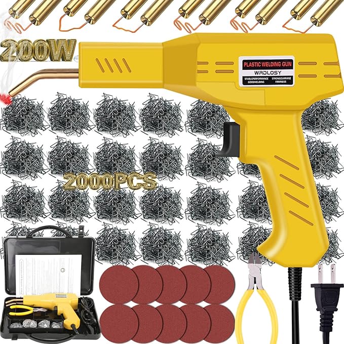 200W Plastic Welder, 2000PCS Staples 10PCS Sandpaper, Plastic welding Kit, Plier Custom Carry Case, Plastic Repair Car Bumper Repair Simplicity Of Use (Yellow)