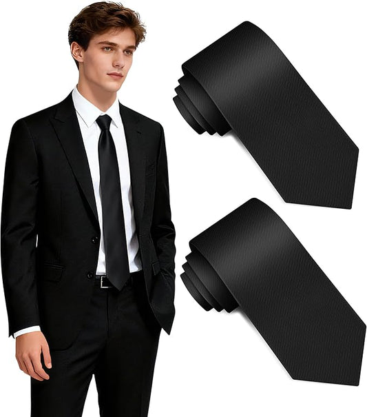 Fineknot Black Ties for Men, Formal Neckties for Men, Solid Color Mens Ties for Business, Wedding, Party, Mens Neck Tie
