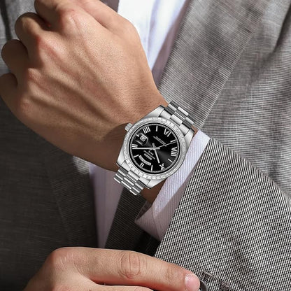 NIBOSI Men's Watches Analog Quartz Diamond Bezel Stainless Steel Dial Rose Gold Silver Watches for Men Waterproof Business Classic Dress Wrist Watch with Day Date