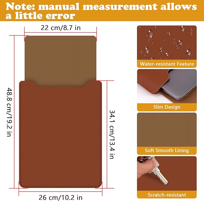 BVYA 13.3-14" Sleeve, PU Leather Laptop Case Compatible with New MacBook Air 13.6/Pro/Max M2/M1 A2779 A2442 14, 13.5 Surface 5/4/3/2/1, Compatible with Laptop 2022 Pro 14 inch