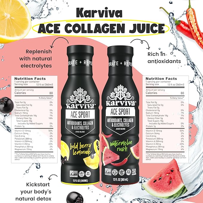 Juice Fasting Skin Glow & Claming Energy Pack | Ancient Metabolism Booster | Gentle Detox, Marine Collagen & Minerals, High Antioxidants & Fiber | Low Sugar | Non-GMO, 6×12 fl oz BPA-Free Bottles