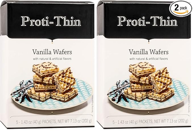 Proti-Thin High Protein Vanilla Wafer Squares, 15g Protein, Low Calorie, Low Sugar, Aspartame Free, Diet Wafer Bars, Healthy Snack, 2 Wafers per Serving, 5 Count Box (Pack of 2)
