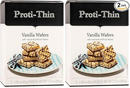 Proti-Thin High Protein Vanilla Wafer Squares, 15g Protein, Low Calorie, Low Sugar, Aspartame Free, Diet Wafer Bars, Healthy Snack, 2 Wafers per Serving, 5 Count Box (Pack of 2)
