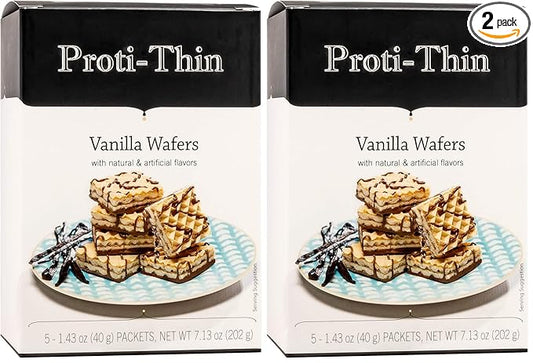 Proti-Thin High Protein Vanilla Wafer Squares, 15g Protein, Low Calorie, Low Sugar, Aspartame Free, Diet Wafer Bars, Healthy Snack, 2 Wafers per Serving, 5 Count Box (Pack of 2)