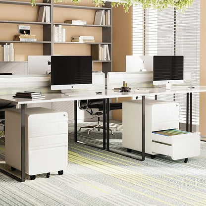 3 Drawer File Cabinet with Lock,Mobile Filing Cabinets,Metal Small Rolling File Cabinet,Under Desk Office Drawers for Legal/Letter/A4 File, Assembly Required,White