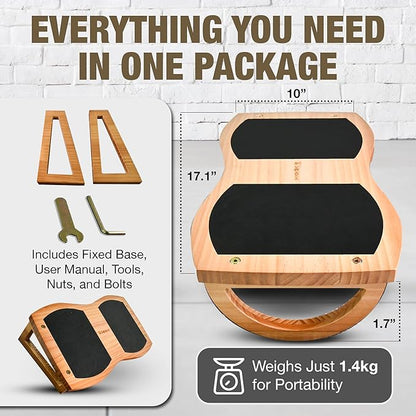 Under Desk Foot Rest - Ergonomic Balance Foot Rest for Under Desk at Work, Office, Home, Yoga - Heavy Duty Pine Wood Material, Non-Slip Rubber Mats - Promotes Better Posture - Easy Assembly