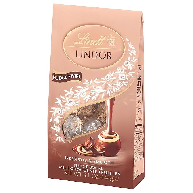 Lindt LINDOR Fudge Swirl Milk Chocolate Truffles, Milk Chocolate Candy with Smooth, Melting Truffle Center, Great for gift giving, 5.1 oz. Bag (6 Pack)