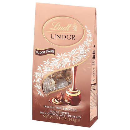 Lindt LINDOR Fudge Swirl Milk Chocolate Truffles, Milk Chocolate Candy with Smooth, Melting Truffle Center, Great for gift giving, 5.1 oz. Bag (6 Pack)