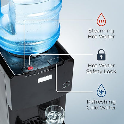 Igloo Top Loading Water Cooler for Hot & Cold Dispenser – Black, Holds 3 & 5 Gallon Jugs, Child Safety Lock – for Homes, Kitchens, Offices, Dorms