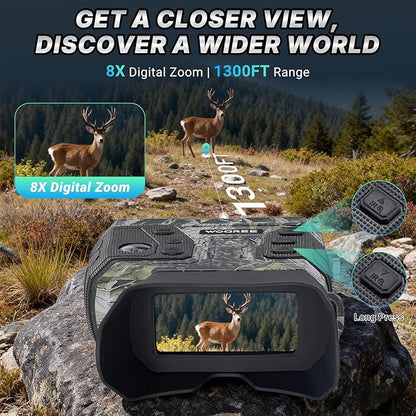 Night Vision Goggles, 4K Night Vision Binoculars for Adults, 36MP, 1300FT Range,8X Digital Zoom, 5000mAh Battery, Flashlight & Compass, Infrared Vision, 32GB Card, for Camping & Security