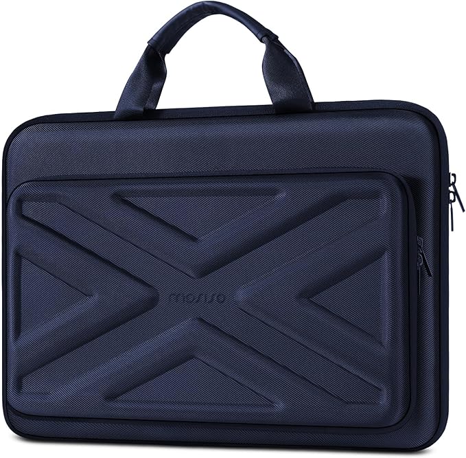 MOSISO 13-13.3 inch Laptop Hard Case, 14 inch Shockproof Waterproof Laptop Case Hard Shell Compatible with MacBook HP Dell, Carrying Sleeve Computer Bag with Sturdy Handle&Front Pocket&Belt, Navy Blue
