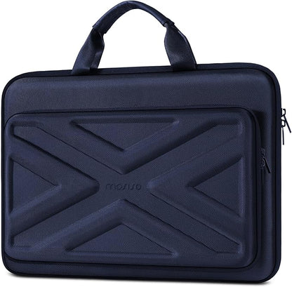 MOSISO 13-13.3 inch Laptop Hard Case, 14 inch Shockproof Waterproof Laptop Case Hard Shell Compatible with MacBook HP Dell, Carrying Sleeve Computer Bag with Sturdy Handle&Front Pocket&Belt, Navy Blue