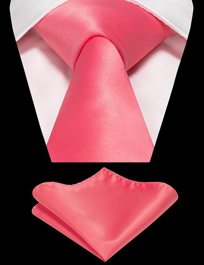 RBOCOTT Solid Color Tie and Pocket Square Hankerchief with Lapel Pin Set for Men