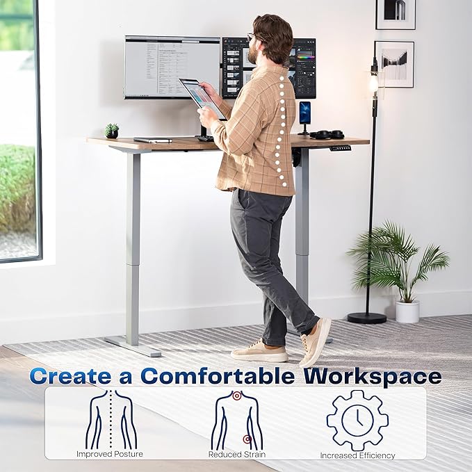 VIVO Electric 60 x 30 in Standing Desk, Memory Height Adjustment, 1B Series, Reclaimed Wood Top Gray Frame, DESK-KIT-1G6P-30