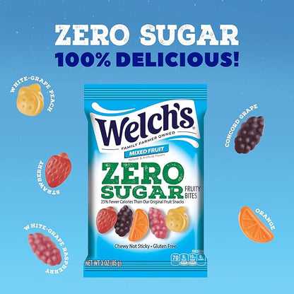 Welch's Zero Sugar Fruity Bites, Mixed Fruit Snack Pack, Gluten Free & Sugar Free Snacks, 3oz Snack Pack (Pack of 1)