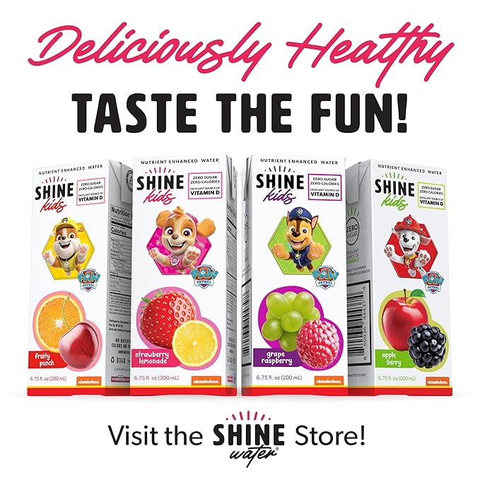 ShineWater Kids x Paw Patrol Vitamin D Strawberry Lemonade Juice Boxes | No Added Sugar | Naturally Flavored Drink for Kids | Vegan Gluten Free Hydration | 32 Pack