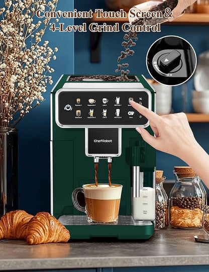 Fully Automatic Coffee Maker with Built-in 3-Level Grinder Expresso/ Cappuccino/Latte/Americano Coffee Machines with Self-Cleaning Function 12 Cup Coffee Machine for Home/Office (Coffee Maker-Green)