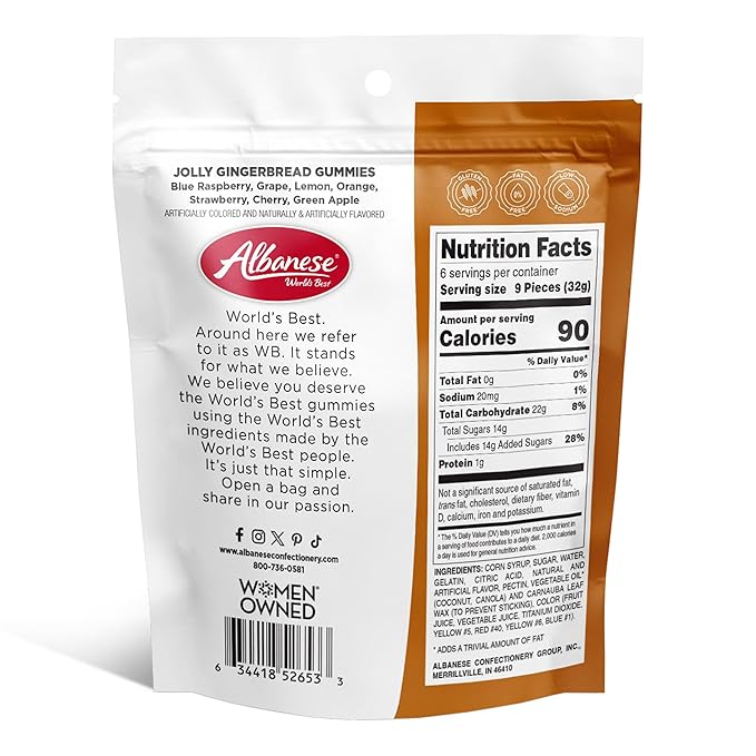 Albanese Worlds Best, Jolly Gingerbread Gummies, 7 Ounce (Pack of 6), Holiday Candy, Great Stocking Stuffers, Perfect Christmas Treat & Gift, Share with Friends & Family