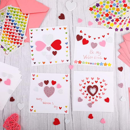 Zonon 16 Pcak Valentines Crafts DIY Card Valentines's Day Kits Foam Heart Sticker Craft DIY Kits Envelopes Cards Set for Exchange Gifts (Pink)