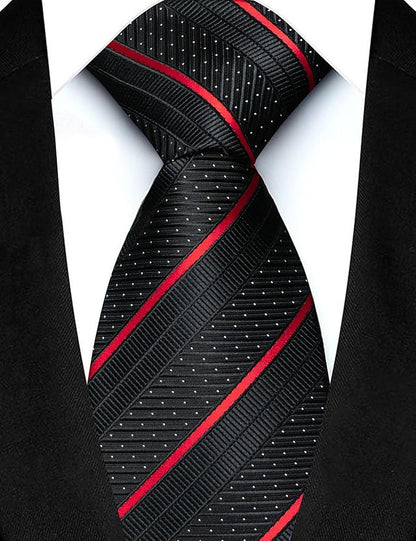 JEMYGINS Mens Striped Tie and Lapel Pin Necktie Pocket Square with Tie Clip Sets for Business Casual 4PCS