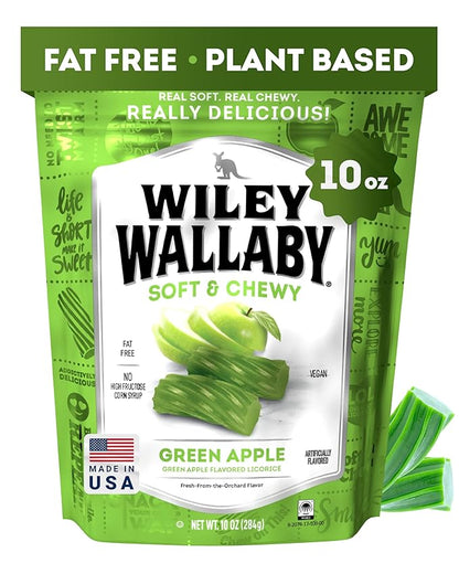 Wiley Wallaby Licorice 10 Ounce Classic Gourmet Soft & Chewy Australian Green Apple Licorice Candy Twists, 1 Pack