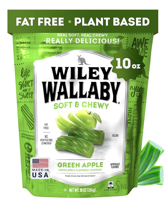 Wiley Wallaby Licorice 10 Ounce Classic Gourmet Soft & Chewy Australian Green Apple Licorice Candy Twists, 1 Pack