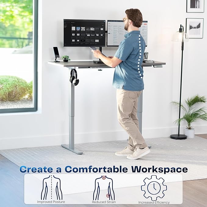 VIVO Electric 60 x 24 in Standing Desk, Memory Height Adjustment, 1B Series, One-Piece Dark Gray Top, Gray Frame, DESK-KIT-1G6G